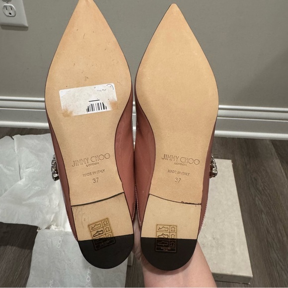 Jimmy Choo Bing Embellished Strap Point Toe Blush Patent Leather Pump Flats - Picture 15 of 16